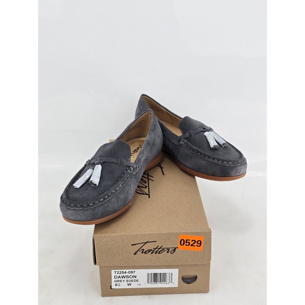 Trotters Dawson Loafers Womens 6.5W Grey Suede Tassel Slip On‎ - New